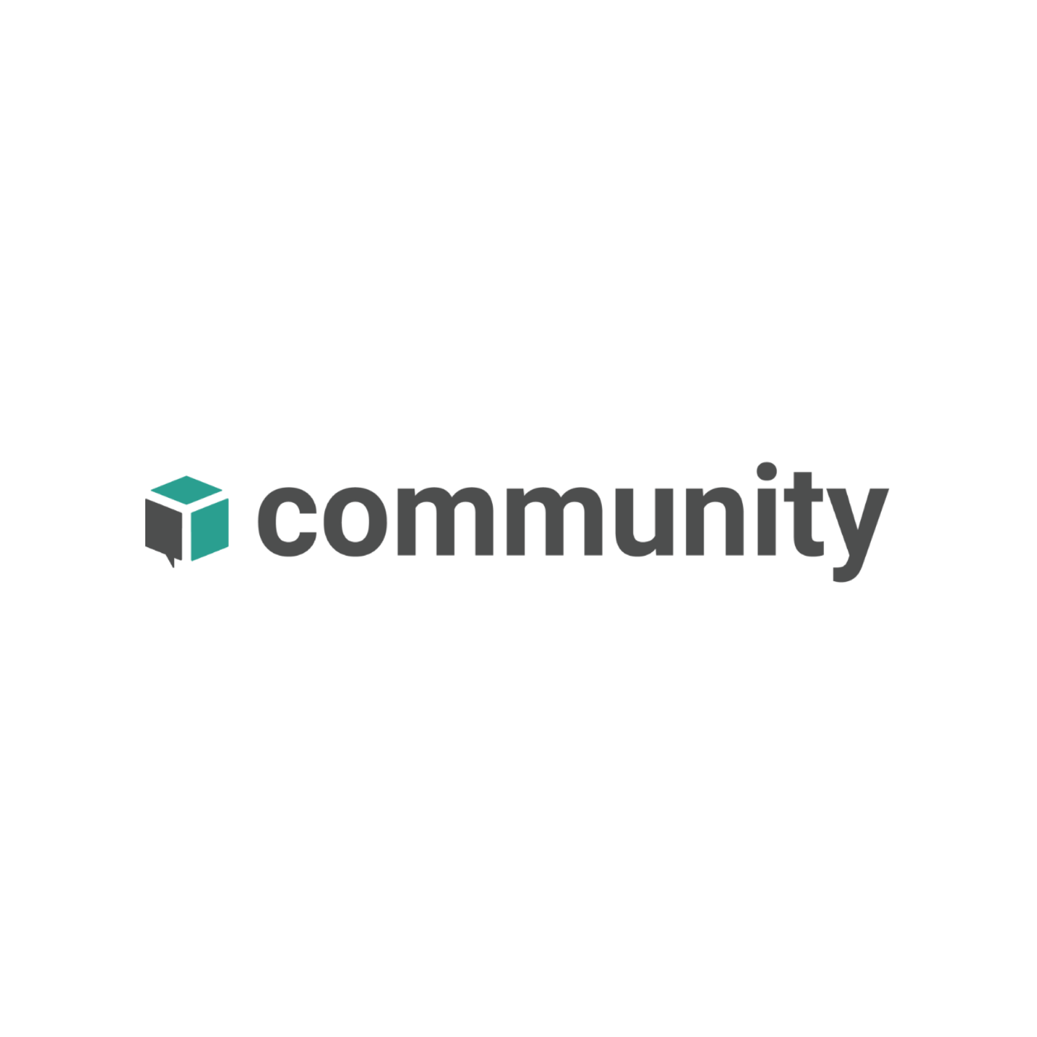 Community sub-brand logo: cube with speech bubble