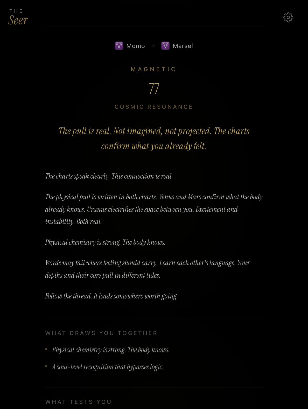 The Seer bonds synastry