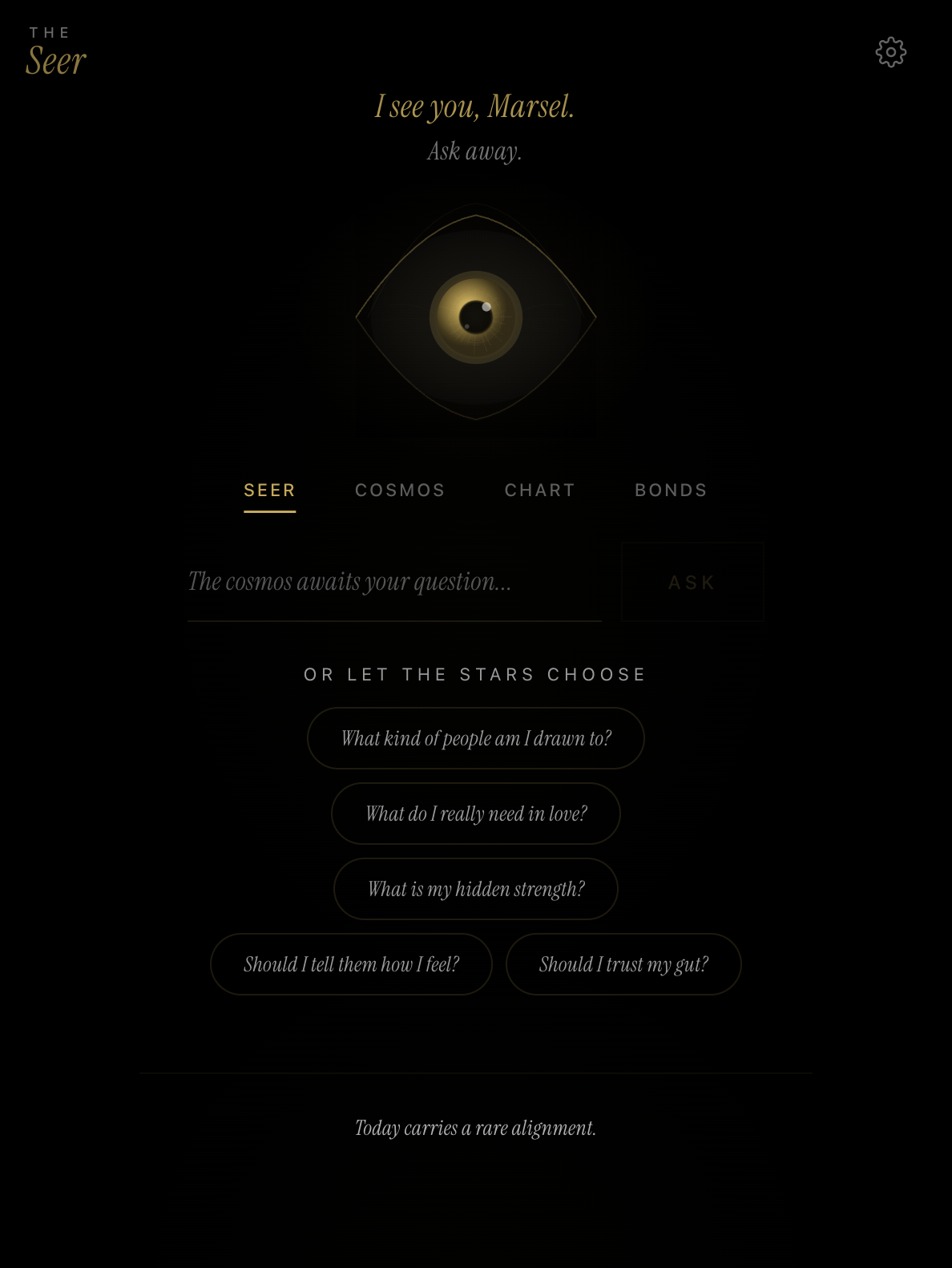 The Seer oracle screen